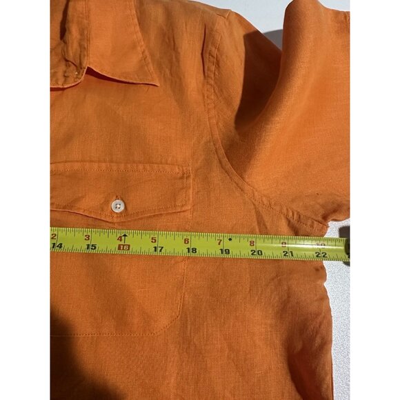 Lauren Ralph Lauren Orange Linen Button Down Popover 3/4 Sleeve Top Womens Sz L - Picture 6 of 10